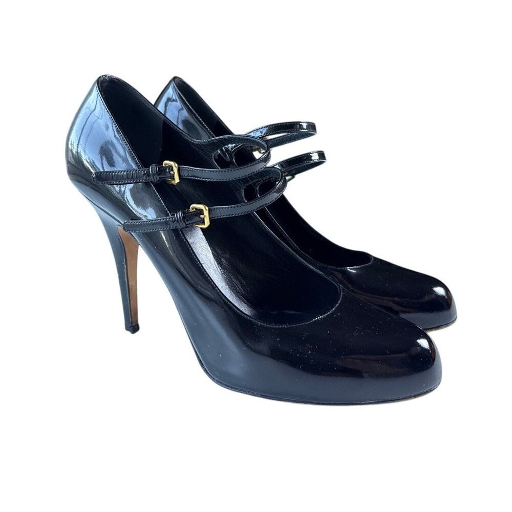 Miu Miu Black Patent Leather Double Strap Mary Jane Heels Size 39.5